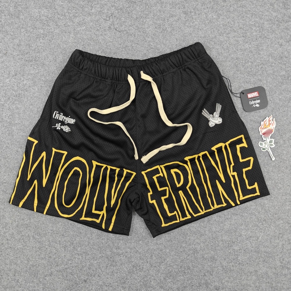 Civil Regime Marvel Wolverine Mesh Shorts Mens Small Black Athletic Gym New